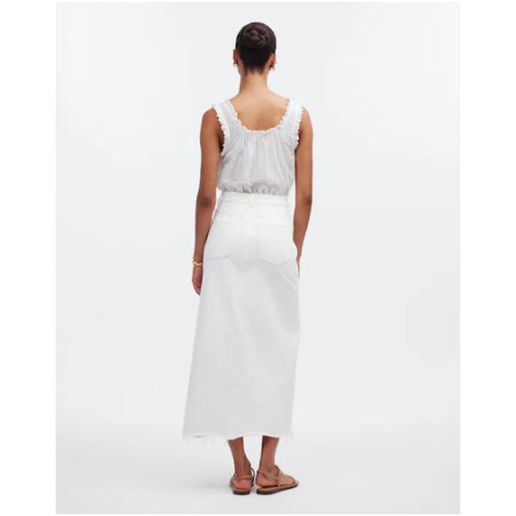 Madewell Tile White The Rilee Denim Front Slit Midi Skirt Size 27 - Picture 2 of 13